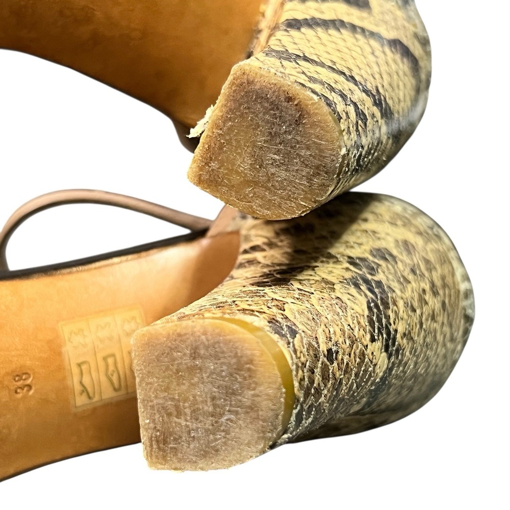 Massimo Dutti Snake Print Sandals 38 Ankle Strap Block Heel Peep Toe 4.25" Heel - Picture 11 of 12